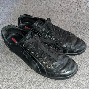 PRADA 4E1835 ALL LEATHER MEN'S BLACK VINTAGE SNEAKERS - UK 10 = US 11